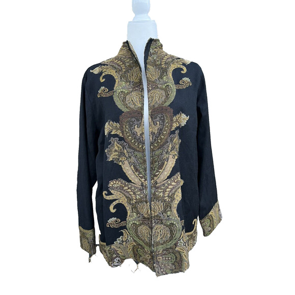 Anu 100% Wool Embroidered Art to Wear Open Style Size L Cardigan A000213 - Picture 2 of 8